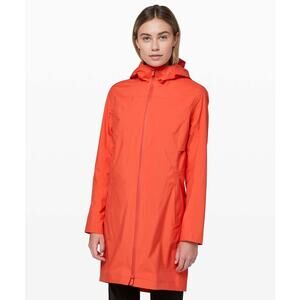Lululemon Rain Rebel Jacket Rust Hooded Water Repellent Longline Coat Size 6